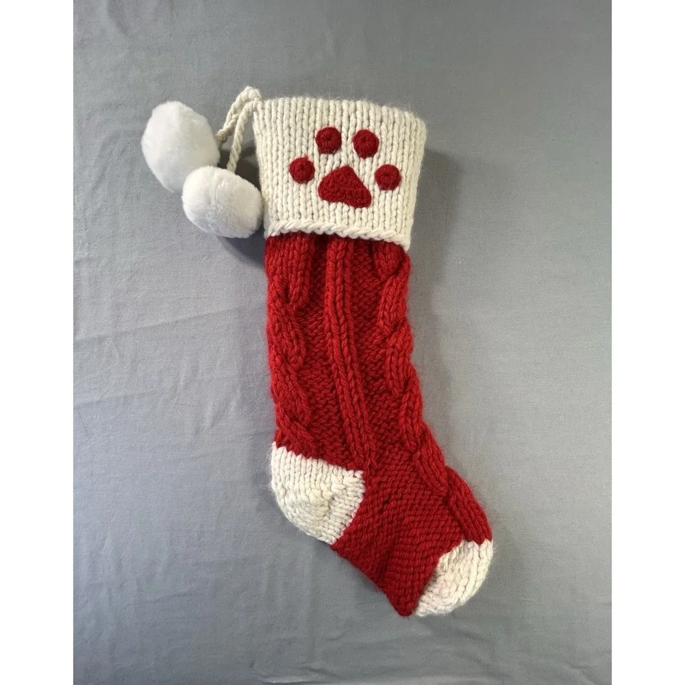 Christmas‎ stocking with a paw print design Chunky Knit  21 3/4